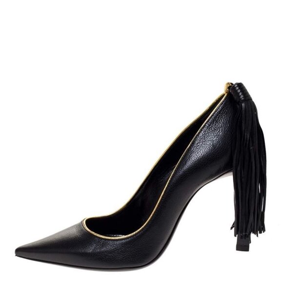 LANVIN Black & Gold Tassel Trim Heels - Picture 1 of 12